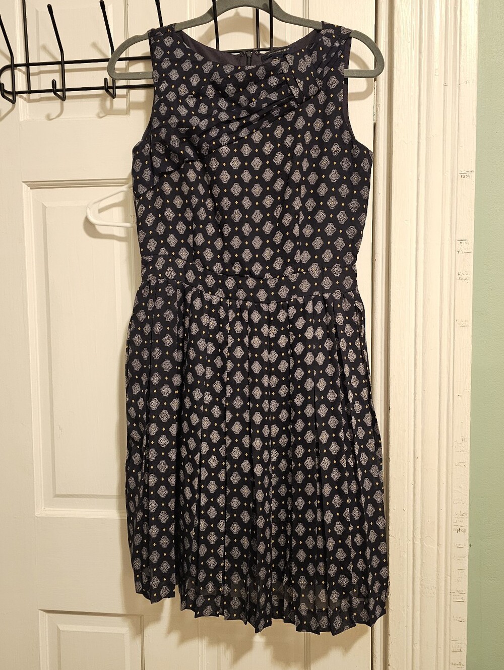 Navy Printed Sleeveless Fit & Flare Dress